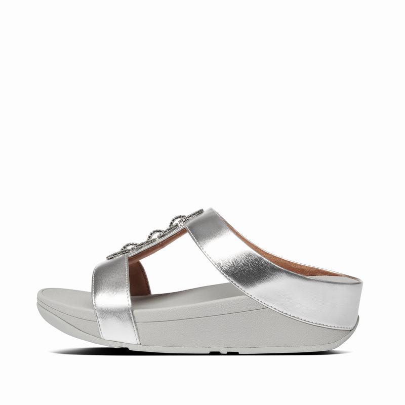 FitFlop Fino Faux Leder Silber - FitFlop Pantoletten Damen Sale [RYEK-26098]